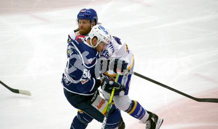 Eishockey Testspiel. EC Grand Immo VSV gegen HK Nitra.  Jamie Fraser (VSV), Martin Bodak (Nitra). Villach, am 31.8.2021.
Foto: Kuess
www.qspictures.net
---
pressefotos, pressefotografie, kuess, qs, qspictures, sport, bild, bilder, bilddatenbank