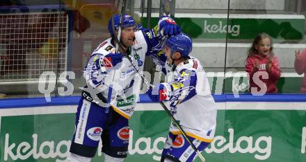 Eishockey Testspiel. EC Grand Immo VSV gegen HK Nitra.  Torjubel Joel Broda, Scott Kosmachuk (VSV). Villach, am 31.8.2021.
Foto: Kuess
www.qspictures.net
---
pressefotos, pressefotografie, kuess, qs, qspictures, sport, bild, bilder, bilddatenbank