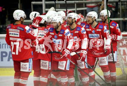 EBEL. Eishockey Bundesliga. KAC gegen	spusu Vienna Capitals. Jubel KAC. Klagenfurt, am 17.9.2021.
Foto: Kuess
www.qspictures.net

---
pressefotos, pressefotografie, kuess, qs, qspictures, sport, bild, bilder, bilddatenbank