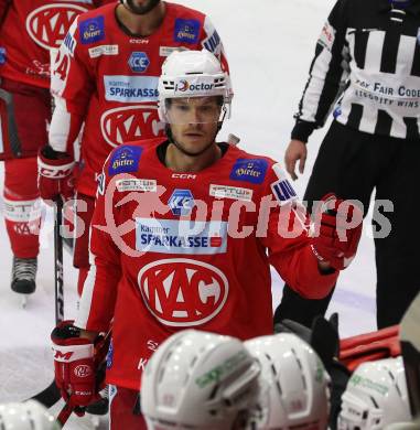 EBEL. Eishockey Bundesliga. KAC gegen	spusu Vienna Capitals. Torjubel Matthew Fraser (KAC). Klagenfurt, am 17.9.2021.
Foto: Kuess
www.qspictures.net

---
pressefotos, pressefotografie, kuess, qs, qspictures, sport, bild, bilder, bilddatenbank