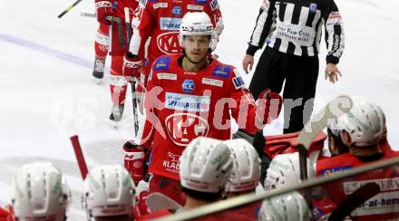 EBEL. Eishockey Bundesliga. KAC gegen	spusu Vienna Capitals.  Torjubel Matthew Fraser (KAC). Klagenfurt, am 17.9.2021.
Foto: Kuess
www.qspictures.net

---
pressefotos, pressefotografie, kuess, qs, qspictures, sport, bild, bilder, bilddatenbank