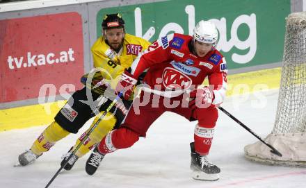 EBEL. Eishockey Bundesliga. KAC gegen	spusu Vienna Capitals. Clemens Unterweger, (KAC), Nikolaus Hartl   (Vienna Capitals). Klagenfurt, am 17.9.2021.
Foto: Kuess
www.qspictures.net

---
pressefotos, pressefotografie, kuess, qs, qspictures, sport, bild, bilder, bilddatenbank