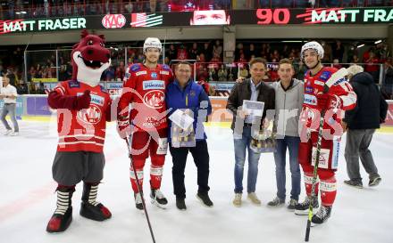 EBEL. Eishockey Bundesliga. KAC gegen	spusu Vienna Capitals. Spieler des Abends. Matthew Fraser, Lukas Haudum (KAC). Klagenfurt, am 17.9.2021.
Foto: Kuess
www.qspictures.net

---
pressefotos, pressefotografie, kuess, qs, qspictures, sport, bild, bilder, bilddatenbank