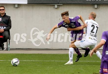 Fussball. Bundesliga. SK Austria Klagenfurt gegen  LASK.  Till Schumacher,  (Klagenfurt), Thomas Goiginger (LASK). Klagenfurt, am 19.9.2021.
Foto: Kuess
www.qspictures.net
---
pressefotos, pressefotografie, kuess, qs, qspictures, sport, bild, bilder, bilddatenbank