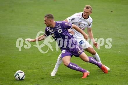 Fussball. Bundesliga. SK Austria Klagenfurt gegen  LASK.  Turgay Gemicibasi,  (Klagenfurt),  Thomas Goiginger (LASK). Klagenfurt, am 19.9.2021.
Foto: Kuess
www.qspictures.net
---
pressefotos, pressefotografie, kuess, qs, qspictures, sport, bild, bilder, bilddatenbank