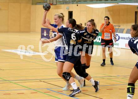 Handball. Bundesliga. Frauen.  	SC witasek Ferlach/Feldkirchen gegen roomz JAGS WV.  Fister Petra  (Ferlach), Eichhorn Barbara   (roomz JAGS WV). Ferlach, 25.9.2021.
Foto: Kuess
---
pressefotos, pressefotografie, kuess, qs, qspictures, sport, bild, bilder, bilddatenbank