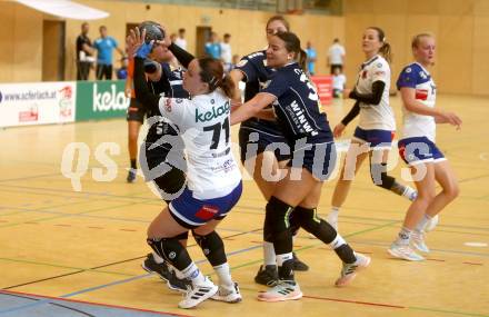 Handball. Bundesliga. Frauen.  	SC witasek Ferlach/Feldkirchen gegen roomz JAGS WV.  Voncina Luna  (Ferlach), Eichhorn Barbara, Novak Dorin   (roomz JAGS WV). Ferlach, 25.9.2021.
Foto: Kuess
---
pressefotos, pressefotografie, kuess, qs, qspictures, sport, bild, bilder, bilddatenbank