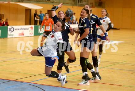 Handball. Bundesliga. Frauen.  	SC witasek Ferlach/Feldkirchen gegen roomz JAGS WV.  Voncina Luna  (Ferlach), Eichhorn Barbara, Novak Dorin   (roomz JAGS WV). Ferlach, 25.9.2021.
Foto: Kuess
---
pressefotos, pressefotografie, kuess, qs, qspictures, sport, bild, bilder, bilddatenbank