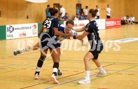 Handball. Bundesliga. Frauen.  	SC witasek Ferlach/Feldkirchen gegen roomz JAGS WV.  Prevendar Dorotea  (Ferlach), Novak Sophie, Goerg Carina   (roomz JAGS WV). Ferlach, 25.9.2021.
Foto: Kuess
---
pressefotos, pressefotografie, kuess, qs, qspictures, sport, bild, bilder, bilddatenbank