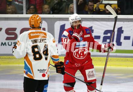 EBEL. Eishockey Bundesliga. KAC gegen	Black Wings Linz. Torjubel Manuel Ganahl (KAC). Klagenfurt, am 8.10.2021.
Foto: Kuess
www.qspictures.net

---
pressefotos, pressefotografie, kuess, qs, qspictures, sport, bild, bilder, bilddatenbank