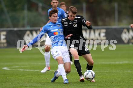 Fussball Testspiel. SK Austria Klagenfurt gegen NK Bravo (SLO).   Tim Maciejewski,  (Klagenfurt), Matija Kavcic (SLO). Sportpark Fischl. Klagenfurt, am 8.10.2021.
Foto: Kuess
---
pressefotos, pressefotografie, kuess, qs, qspictures, sport, bild, bilder, bilddatenbank