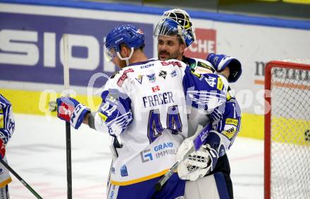 EBEL. Eishockey Bundesliga. VSV gegen HCB Suedtirol Alperia.  Jamie Fraser, Anton Bernard (VSV). Villach, am 10.10.2021.
Foto: Kuess
www.qspictures.net
---
pressefotos, pressefotografie, kuess, qs, qspictures, sport, bild, bilder, bilddatenbank