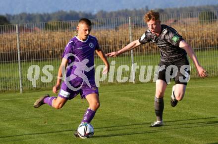 Fussball Testspiel. SK Austria Klagenfurt gegen Union Berlin. Luca Grillemaier, (Klagenfurt), Friedrich Julien-Piet  (Berlin). Globasnitz, am 11.10.2021.
Foto: Kuess
---
pressefotos, pressefotografie, kuess, qs, qspictures, sport, bild, bilder, bilddatenbank