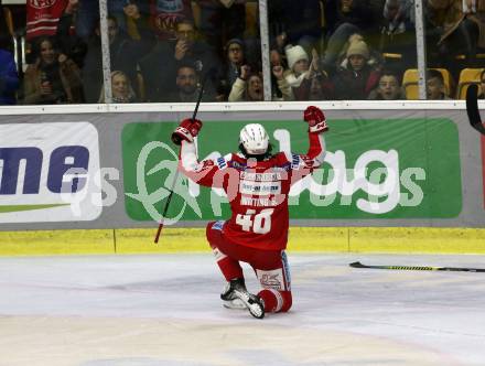 EBEL. Eishockey Bundesliga. KAC gegen	HCB Suedtirol Alperia. Torjubel Samuel Witting (KAC). Klagenfurt, am 22.10.2021.
Foto: Kuess
www.qspictures.net

---
pressefotos, pressefotografie, kuess, qs, qspictures, sport, bild, bilder, bilddatenbank