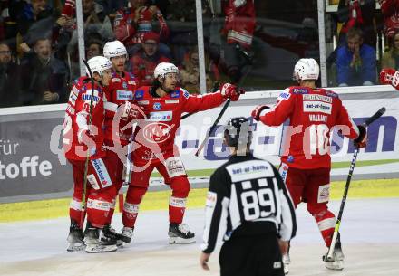 EBEL. Eishockey Bundesliga. KAC gegen	HCB Suedtirol Alperia. Torjubel Samuel Witting, Thomas Hundertpfund, Clemens Unterweger, Thomas Vallant, (KAC). Klagenfurt, am 22.10.2021.
Foto: Kuess
www.qspictures.net

---
pressefotos, pressefotografie, kuess, qs, qspictures, sport, bild, bilder, bilddatenbank