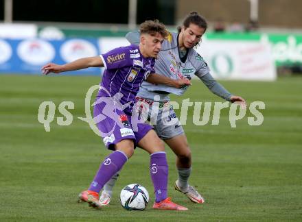 Fussball. Bundesliga. RZ Pellets WAC gegen SK Austria Klagenfurt. Matthaeus Taferner,  (WAC), Fabio Markelic (Klagenfurt). Wolfsberg, am 23.10.2021.
Foto: Kuess
www.qspictures.net

---
pressefotos, pressefotografie, kuess, qs, qspictures, sport, bild, bilder, bilddatenbank