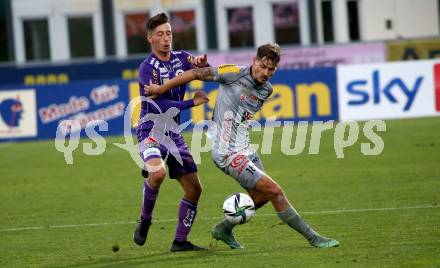 Fussball. Bundesliga. RZ Pellets WAC gegen SK Austria Klagenfurt. Thorsten Roecher, (WAC), Till Schumacher  (Klagenfurt). Wolfsberg, am 23.10.2021.
Foto: Kuess
www.qspictures.net

---
pressefotos, pressefotografie, kuess, qs, qspictures, sport, bild, bilder, bilddatenbank