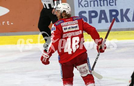 EBEL. Eishockey Bundesliga. KAC gegen	HC TWK Innsbruck. Torjubel Johannes Bischofberger (KAC). Klagenfurt, am 29.10.2021.
Foto: Kuess
www.qspictures.net

---
pressefotos, pressefotografie, kuess, qs, qspictures, sport, bild, bilder, bilddatenbank