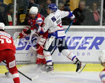 EBEL. Eishockey Bundesliga. KAC gegen	HC TWK Innsbruck. Stefan Geier,  (KAC),  Antonin Boruta (Innsbruck). Klagenfurt, am 29.10.2021.
Foto: Kuess
www.qspictures.net

---
pressefotos, pressefotografie, kuess, qs, qspictures, sport, bild, bilder, bilddatenbank