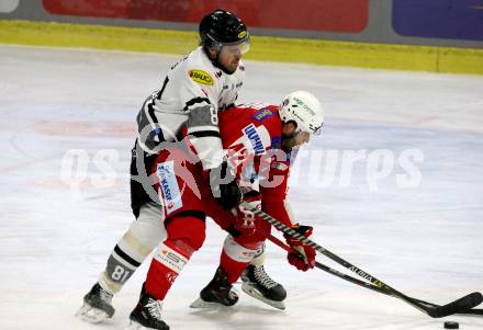 EBEL. Eishockey Bundesliga. KAC gegen Dornbirn Bulldogs. Ticar Rok (KAC),   Ross Nicholas (Dornbirn). Klagenfurt, am 5.11.2021.
Foto: Kuess
www.qspictures.net

---
pressefotos, pressefotografie, kuess, qs, qspictures, sport, bild, bilder, bilddatenbank