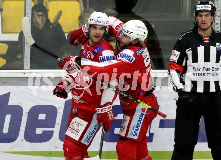 EBEL. Eishockey Bundesliga. KAC gegen Dornbirn Bulldogs.  Torjubel Obersteiner Daniel,  Haudum Lukas (KAC). Klagenfurt, am 5.11.2021.
Foto: Kuess
www.qspictures.net

---
pressefotos, pressefotografie, kuess, qs, qspictures, sport, bild, bilder, bilddatenbank