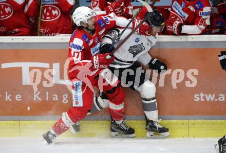 EBEL. Eishockey Bundesliga. KAC gegen Dornbirn Bulldogs. Ganahl Manuel (KAC),  Hancock Kevin (Dornbirn). Klagenfurt, am 5.11.2021.
Foto: Kuess
www.qspictures.net

---
pressefotos, pressefotografie, kuess, qs, qspictures, sport, bild, bilder, bilddatenbank