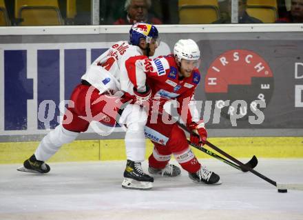 EBEL. Eishockey Bundesliga. KAC gegen  EC Red Bull Salzburg. Bischofberger Johannes (KAC), Zuendel Kilian  (Salzburg). Klagenfurt, am 7.11.2021.
Foto: Kuess
www.qspictures.net

---
pressefotos, pressefotografie, kuess, qs, qspictures, sport, bild, bilder, bilddatenbank