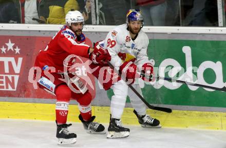 EBEL. Eishockey Bundesliga. KAC gegen  EC Red Bull Salzburg. Strong Steven (KAC), Baltram Florian  (Salzburg). Klagenfurt, am 7.11.2021.
Foto: Kuess
www.qspictures.net

---
pressefotos, pressefotografie, kuess, qs, qspictures, sport, bild, bilder, bilddatenbank