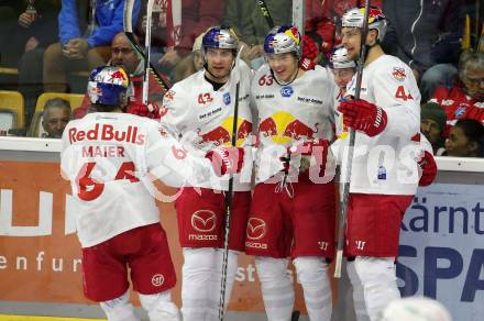 EBEL. Eishockey Bundesliga. KAC gegen  EC Red Bull Salzburg. Torjubel Maier Oskar, Borzecki Jakub, Brennan Terrence James, Predan Aljaz, Kanzig Keegan  (Salzburg). Klagenfurt, am 7.11.2021.
Foto: Kuess
www.qspictures.net

---
pressefotos, pressefotografie, kuess, qs, qspictures, sport, bild, bilder, bilddatenbank