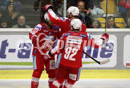 EBEL. Eishockey Bundesliga. KAC gegen  EC Red Bull Salzburg. Torjubel Thomas Hundertpfund, Ganahl Manuel, Unterweger Clemens,  (KAC). Klagenfurt, am 7.11.2021.
Foto: Kuess
www.qspictures.net

---
pressefotos, pressefotografie, kuess, qs, qspictures, sport, bild, bilder, bilddatenbank