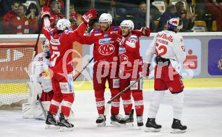 EBEL. Eishockey Bundesliga. KAC gegen  EC Red Bull Salzburg. Torjubel Thomas Hundertpfund, Ganahl Manuel, Geier Manuel,  (KAC). Klagenfurt, am 7.11.2021.
Foto: Kuess
www.qspictures.net

---
pressefotos, pressefotografie, kuess, qs, qspictures, sport, bild, bilder, bilddatenbank