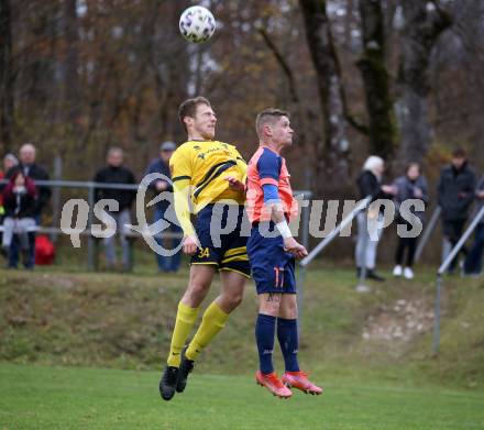 Fussball. 1. Klasse D. DSG Ferlach gegen Tainach. Stefan Sebastian Bleyer  (Ferlach),  Michael Lamp  (Tainach). Ferlach, 6.11.2021.
Foto: Kuess
---
pressefotos, pressefotografie, kuess, qs, qspictures, sport, bild, bilder, bilddatenbank