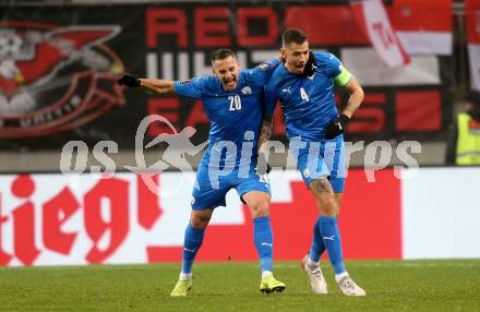 Fussball. FIFA. WM Qualifikationsspiel. European Qualifiers. Oesterreich gegen Israel.  Torjubel Eyad Abu Abaid, Nir Bitton  (Isarael). Klagenfurt, Woerthersee Stadion, 12.11.2021.
Foto: Kuess
---
pressefotos, pressefotografie, kuess, qs, qspictures, sport, bild, bilder, bilddatenbank