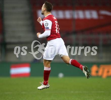 Fussball. FIFA. WM Qualifikationsspiel. European Qualifiers. Oesterreich gegen Israel. Torjubel Louis Schaub  (Oesterreich). Klagenfurt, Woerthersee Stadion, 12.11.2021.
Foto: Kuess
---
pressefotos, pressefotografie, kuess, qs, qspictures, sport, bild, bilder, bilddatenbank