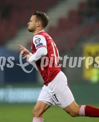 Fussball. FIFA. WM Qualifikationsspiel. European Qualifiers. Oesterreich gegen Israel. Torjubel Louis Schaub  (Oesterreich). Klagenfurt, Woerthersee Stadion, 12.11.2021.
Foto: Kuess
---
pressefotos, pressefotografie, kuess, qs, qspictures, sport, bild, bilder, bilddatenbank