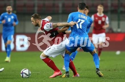 Fussball. FIFA. WM Qualifikationsspiel. European Qualifiers. Oesterreich gegen Israel. Marko Arnautovic,   (Oesterreich), Hatem Abd Elhamed  (Isarael). Klagenfurt, Woerthersee Stadion, 12.11.2021.
Foto: Kuess
www.qspictures.net
---
pressefotos, pressefotografie, kuess, qs, qspictures, sport, bild, bilder, bilddatenbank