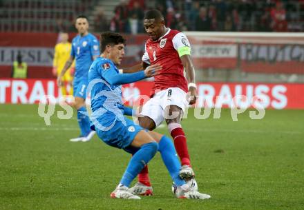 Fussball. FIFA. WM Qualifikationsspiel. European Qualifiers. Oesterreich gegen Israel. David Alaba,  (Oesterreich), Omri Gandelman   (Isarael). Klagenfurt, Woerthersee Stadion, 12.11.2021.
Foto: Kuess
www.qspictures.net
---
pressefotos, pressefotografie, kuess, qs, qspictures, sport, bild, bilder, bilddatenbank