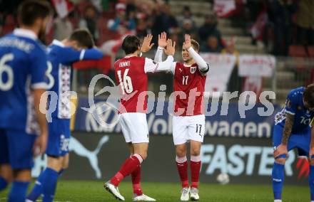 Fussball. FIFA. WM Qualifikationsspiel. European Qualifiers. Oesterreich gegen Moldawien.  Torjubel Christopher Trimmel, Louis Schaub (Oesterreich). Klagenfurt, Woerthersee Stadion, 15.11.2021.
Foto: Kuess
www.qspictures.net
---
pressefotos, pressefotografie, kuess, qs, qspictures, sport, bild, bilder, bilddatenbank