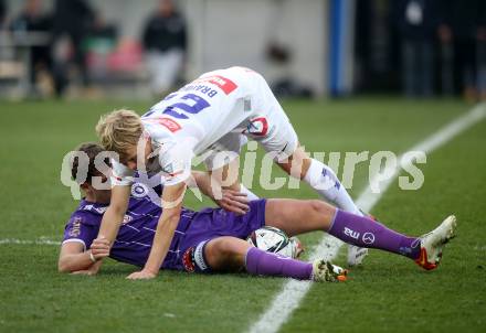 Fussball. Bundesliga. SK Austria Klagenfurt gegen  FK Austria Wien.   Herbert Paul (Klagenfurt), Matthias Braunoeder (Wien). Klagenfurt, am 21.11.2021.
Foto: Kuess
www.qspictures.net
---
pressefotos, pressefotografie, kuess, qs, qspictures, sport, bild, bilder, bilddatenbank