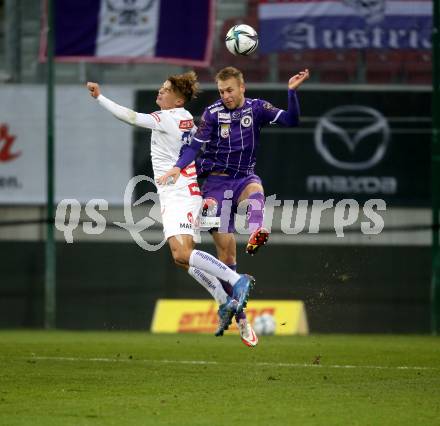 Fussball. Bundesliga. SK Austria Klagenfurt gegen  FK Austria Wien.   Florian Jaritz (Klagenfurt), Muharem Huskovic (Wien). Klagenfurt, am 21.11.2021.
Foto: Kuess
www.qspictures.net
---
pressefotos, pressefotografie, kuess, qs, qspictures, sport, bild, bilder, bilddatenbank