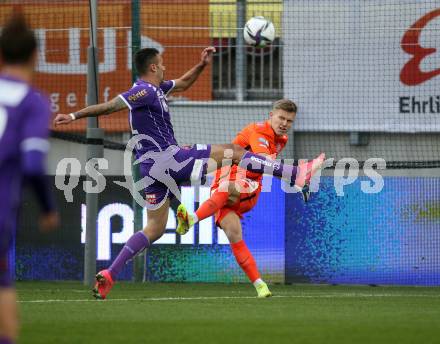 Fussball. Bundesliga. SK Austria Klagenfurt gegen  FK Austria Wien.   Markus Pink (Klagenfurt),  Patrick Pentz (Wien). Klagenfurt, am 21.11.2021.
Foto: Kuess
www.qspictures.net
---
pressefotos, pressefotografie, kuess, qs, qspictures, sport, bild, bilder, bilddatenbank