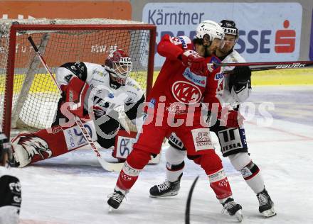 EBEL. Eishockey Bundesliga. KAC gegen	Tesla Orli Znojmo. Ganahl Manuel (KAC),  Matus Radim, Kantor Pavel (Znojmo). Klagenfurt, am 21.11.2021.
Foto: Kuess
www.qspictures.net

---
pressefotos, pressefotografie, kuess, qs, qspictures, sport, bild, bilder, bilddatenbank