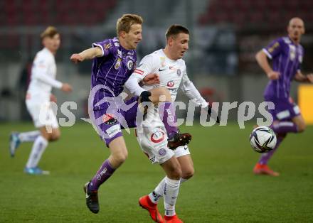 Fussball. Bundesliga. SK Austria Klagenfurt gegen  FK Austria Wien.    Christopher Brian Cvetko (Klagenfurt), Aleksandar Jukic (Wien). Klagenfurt, am 21.11.2021.
Foto: Kuess
www.qspictures.net
---
pressefotos, pressefotografie, kuess, qs, qspictures, sport, bild, bilder, bilddatenbank