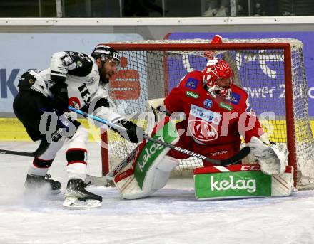 EBEL. Eishockey Bundesliga. KAC gegen	Tesla Orli Znojmo. Dahm Sebastian (KAC),  Brittain Joshua (Znojmo). Klagenfurt, am 21.11.2021.
Foto: Kuess
www.qspictures.net

---
pressefotos, pressefotografie, kuess, qs, qspictures, sport, bild, bilder, bilddatenbank