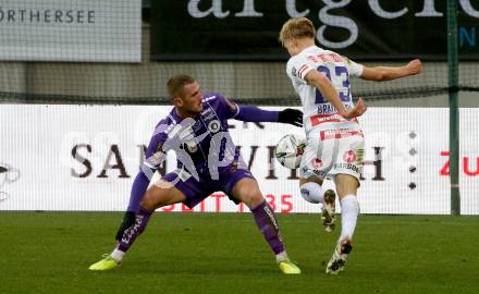 Fussball. Bundesliga. SK Austria Klagenfurt gegen  FK Austria Wien.   Turgay Gemicibasi (Klagenfurt), Matthias Braunoeder (Wien). Klagenfurt, am 21.11.2021.
Foto: Kuess
www.qspictures.net
---
pressefotos, pressefotografie, kuess, qs, qspictures, sport, bild, bilder, bilddatenbank