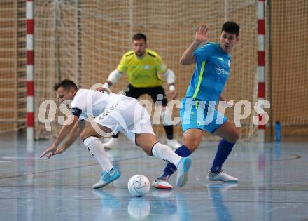 Futsal Meisterschaft (1.OEFL - B). Klagenfurt gegen Wiener Neustadt 1. FC Murexin Allstars. Kovacevic Saso  (Klagenfurt), Muharemovic Vahid  (Wr. Neustadt). Klagenfurt, 20.11.2021.
Foto: Kuess
www.qspictures.net
---
pressefotos, pressefotografie, kuess, qs, qspictures, sport, bild, bilder, bilddatenbank