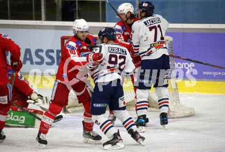 EBEL. Eishockey Bundesliga. KAC gegen	Hydro Fehervar AV 19. Thomas Vallant,  (KAC),  Anze Kuralt (Fehervar). Klagenfurt, am 28.11.2021.
Foto: Kuess
www.qspictures.net

---
pressefotos, pressefotografie, kuess, qs, qspictures, sport, bild, bilder, bilddatenbank