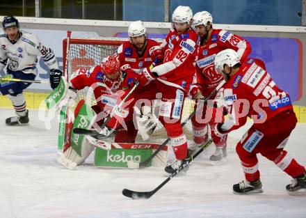 EBEL. Eishockey Bundesliga. KAC gegen	Hydro Fehervar AV 19. Sebastian Dahm, Manuel Ganahl, Clemens Unterweger, Martin Schumnig, Thomas Hundertpfund (KAC). Klagenfurt, am 28.11.2021.
Foto: Kuess
www.qspictures.net

---
pressefotos, pressefotografie, kuess, qs, qspictures, sport, bild, bilder, bilddatenbank