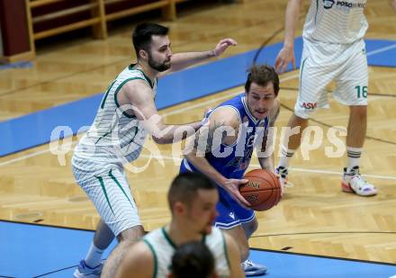 Basketball Zweite Liga 2021/2022. Grunddurchgang 7. Runde.  KOS Celovec gegen Kufstein Towers. Marin Sliskovic (KOS),  Fabio Thaler (Kufstein). Klagenfurt, am 27.11.2021.
Foto: Kuess
www.qspictures.net
---
pressefotos, pressefotografie, kuess, qs, qspictures, sport, bild, bilder, bilddatenbank