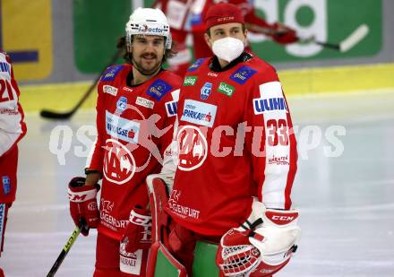 EBEL. Eishockey Bundesliga. KAC gegen	Hydro Fehervar AV 19. Marcel Witting, Florian Vorauer (KAC). Klagenfurt, am 28.11.2021.
Foto: Kuess
www.qspictures.net

---
pressefotos, pressefotografie, kuess, qs, qspictures, sport, bild, bilder, bilddatenbank